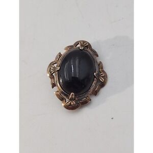 Vintage Art Deco Symmetalic‎ Signed Sterling Silver & 14k Gold Black Onyx Brooch
